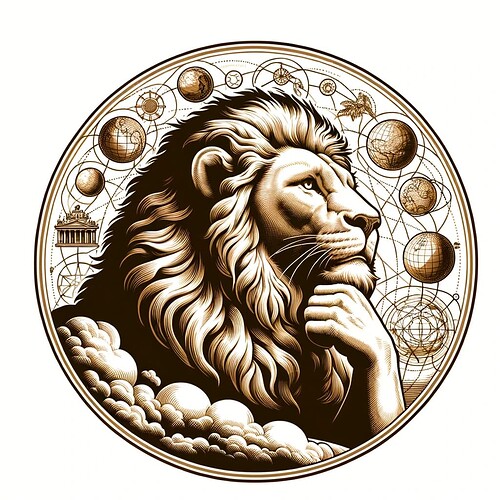 a simplified 18th-century European style illustration of a lion, symbolizing systemic thinking in a complex world. The lion should be depicted