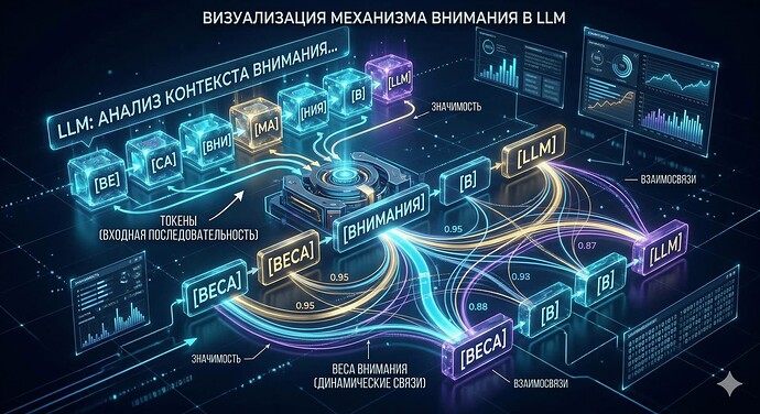 токены и веса внимания llm